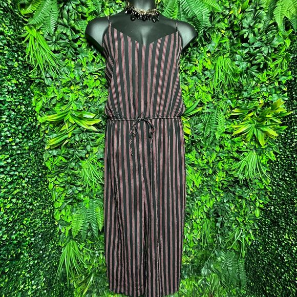 Women Jumpsuit Pants 3XL‎ Black Red Striped Stretch Waist AMBIANCE 1222 - Picture 2 of 7